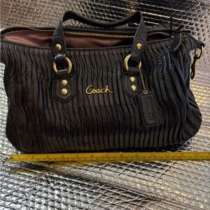 Coach Black Leather Shoulder Bag with Gold Hardware